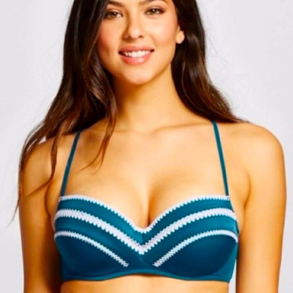 Shade & Shore Teal Crochet Trim Bikini 2-pc Swimsuit 34C Top & Small Bottom - Picture 2 of 10